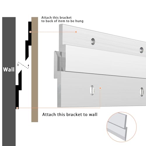 French Cleat Heavy Duty, Aluminum French Cleat, Headboard Wall Mounting Brackets with Screws, Heavy Mirror Mounting Hardware (12 Inch-2 Pairs, Support 80 lbs) - size: 12inch-2Pairs, style: Extra thick