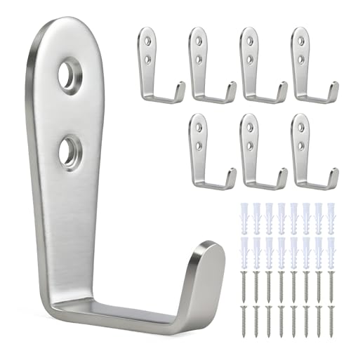 8 Pcs Stainless Steel Hooks for Hanging, Heavy Duty Hook, Wall Hooks Key Holder Wall Mount Hanger Coat Hook Garage Storage Screw Utility Hooks (Silver) - color: Silver