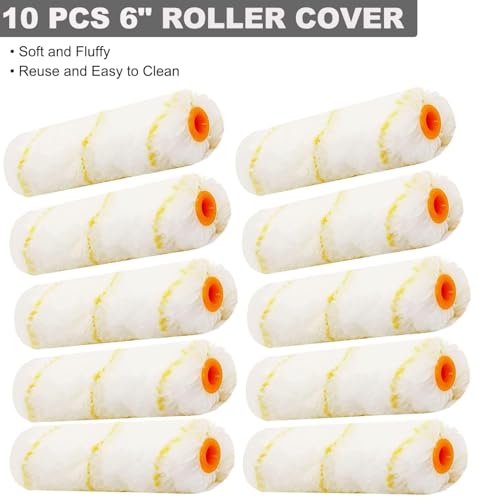 Great Andrew 10 Pack 6 Inch Paint Rollers for All Paints 1/2" Nap - size: 10 PCS, 6-Inch