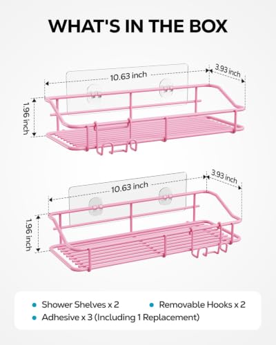 Nieifi Shower Caddy Adhesive, Shower Shelves, Shampoo Holder for Bathroom - color: Pink, size: 2 Pack
