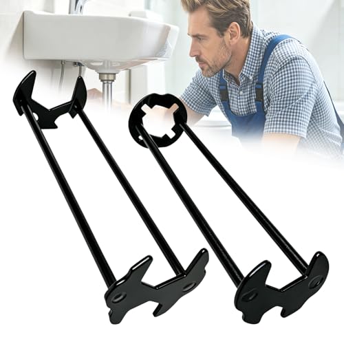 2Pcs Sink Wrench Faucet Tool, Multi-Purpose Basin Wrench with 8 Sizes, Plumbing Wrench for Under Sink Repair, Install & Remove Faucet Nuts, Hose Nuts, Pipe Fittings