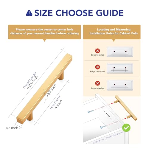 Ravinte Champagne Gold Handles Square Cabinet Hardware 4 Inch 10 Pack - size: 4" Hole Center