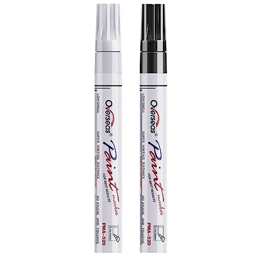 Overseas White & Black Paint Pens Permanent Markers, 2 Oil Based Makrers - color: White & Black