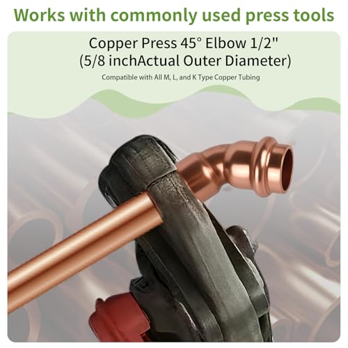 45 Degree Copper Press Elbow Fitting, Lead-Free Plumbing Pipe Fitting, Compatible with Standard Press Connection Tools, NSF Certified, for Residential & Commercial Use (10-Pack) - size: 3/4" copper press elbow 45°-10P