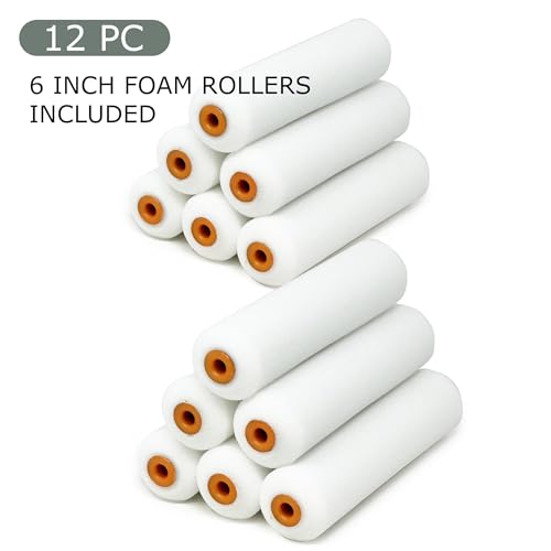 Allgala 12-Piece 6 inch Shedless Mini Foam Sponge Paint Roller Cover for Trim Wall Funiture Doors Etc - TH10386 - size: 6" Foam (Pack of 12)