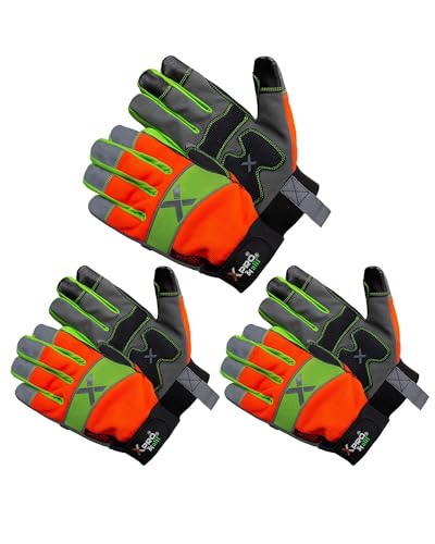 XPRO® 24TSHV Utility Work Gloves, Reflective back glows in dark, Touch Screen, Orange Hi Vis Gloves Flexible Spandex Back - size: Small, style: 3 Pairs Pack