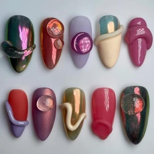 MAGLFELL Handmade Nails Press On Nails Almond Art False Nails Women's Nails Kit (Size S) - color: Pink, size: S