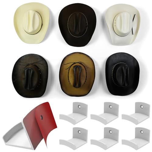 Modern JP Adhesive Hat Hooks for Wall (6-Pack) - Cowboy Hat Rack, Wide Brim Hat Organizer, Strong Hold Hat Hangers for Wall - White - color: White