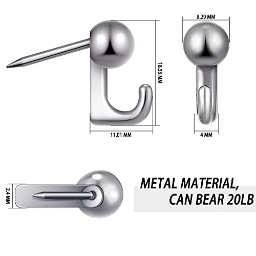 Jetec 30 Pieces Metal Push Pin Hangers Pin Wall Hooks Picture Hanging Picture Nails Frame Oil Painting Hooks on Wooden or Fabric Wall for Home or Office(Silver) - color: Silver