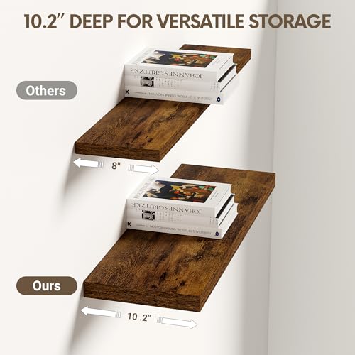 Vivelove 10" Deep Floating Shelves, 24”Wide Set of 2, Rustic Brown - color: Rustic Brown, size: 23.6”wx10.2”dx1.5”h