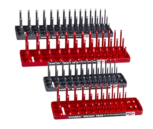 Hansen Global 92003 SAE & Metric, 3-Row Socket Tray Set - 4-Pieces, Red & Grey - color: RED & GREY, 4 pack