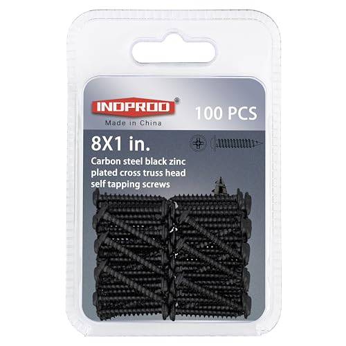 Black Screws 1 Inch, 100Pcs Self Tapping Wood Screws #8 x 1, Zinc Plated Steel, Modified Truss Head, Phillips Drive, Carbon Steel, Wood Screw for Drywall/Metal/Plastic/Furniture, Black - size: #8 x 1"