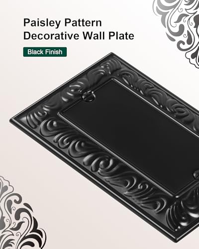 2-Pack Paisley Pattern Blank Outlet Cover Wall Plate,Metal Switch Plates | Decorative Outlet Covers, 1 Gang Wall Plate for Unused Outlets/Switches, Corrosion Resistant, Matte Black - color: Black, size: 1 Blank 2PK