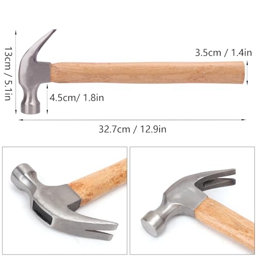 7 Pack Claw Hammer with Wooden Handle, 17.6 oz Durable Forged Steel Heads, Wooden Claw Hammer, Nail Hammer for Carpentry, Framing, Demolition & More - size: 7 Pack