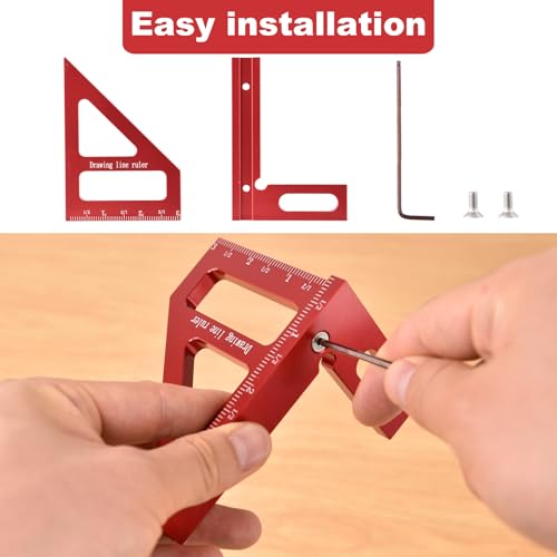 Aleric Imperial 3D Multi Angle Measuring Ruler, High Precision 45/90 Degree Woodworking Tools Aluminum Alloy Miter Triangle Ruler Measuring Tools for Engineer Carpenters