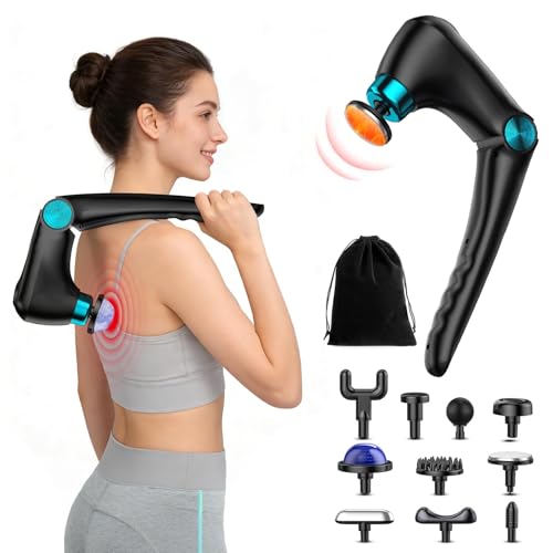Foldable Heat Cold Massage Gun, 9 Speeds 10 Heads Cordless Handheld Percussion Massagers, Portable Electric Muscle Pain Relief Massager Gifts for Men Women Dad