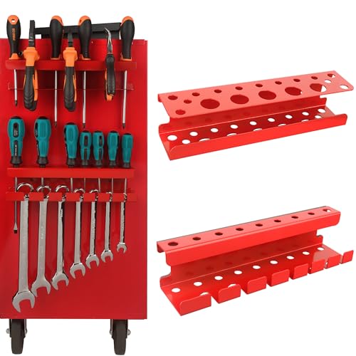 ULIBERMAGNET Magnetic Screwdriver Holder,Magnetic Wrench Holder,Heavy Duty Red Metal Hand Tool Storage Organizer,Set of 2 Magnetic Mount Tool Holder for Garage,Workbench,Tool Cart,PegBoard - style: Red Magnetic Screwdriver Wrench Organizer