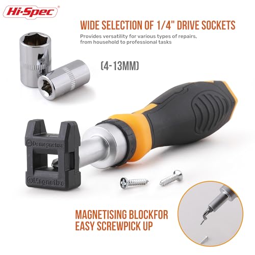 Hi-Spec Multi Screwdriver Bit Set and 1/4 Inch Socket Set with Handles | 78pc, faster bit changes, labeled storage, cleaner drilling and driving, portable case, workshop-ready layout, quick setup - size: 78pc