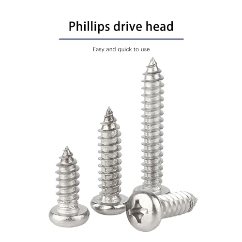 #10x1 Wood Screw, Phillips Pan Round Head, 304 Stainless Steel, Self Tapping Sheet Metal Screws, M5 x 25mm, 50-Piece - size: #10x1"(M5x25mm)