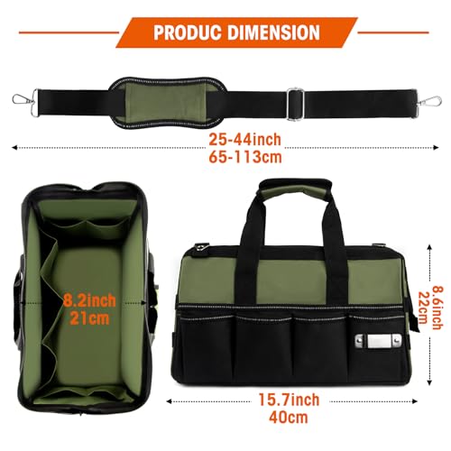 LLNDEI Heavy Duty Tool Bag, 15.7 Inch Portable Tool Organizer With 16-Pocket, Adjustable Strap & MOLLE System,Ideal Gift For Men & Fathers