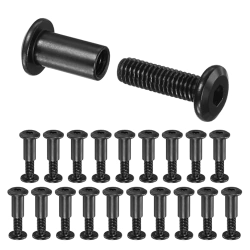 M METERXITY 20-Pack Hex Drive Socket Cap Bolt, M6 x 20mm Carbon Steel Furniture Connector Bolts Barrel Nuts for Furniture Assembly/Cabinet/DIY Binding Post Screws Rivet Fasteners [Black] - size: M6 x 20mm