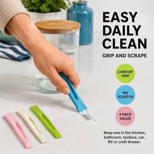 4 Pcs Multipurpose Cleaning Scraper Tool,Non Scratch Plastic Scraper