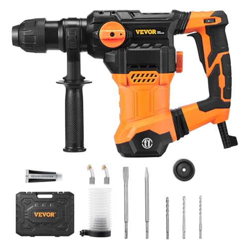 VEVOR 1-1/4 Inch SDS-Plus Rotary Hammer Drill, 13 Amp Corded Drills, Heavy Duty Chipping Hammers w/Vibration Control & Safety Clutch, Electric Demolition Hammers Variable Speed, Power Tool For Concret - size: 1-1/4 in