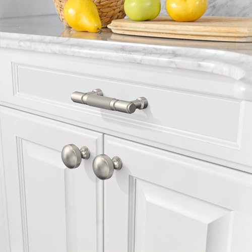 Amerdeco 10 Pack Brushed Satin Nickel knurled Cabinet Pulls 3" | Drawer Pulls Cabinet Hardware Kitchen Cabinet Handles for Bathroom ZH0072 - color: Brushed Satin Nickel, size: 3" hole center