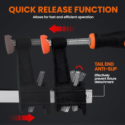 TACTIX 12" Steel Bar Clamps Set, 2-pack Quick-Release F Clamp with 2.4" Throat, 660 lbs Steel F Clamp for Woodworking, Metalworking, DIY - size: 12in