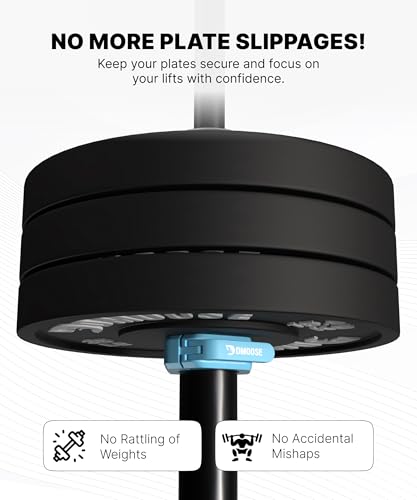 DMoose Fitness Barbell Clips 2 Inch (Pair) - Quick Release Olympic Barbell Clamps & Collars with Anti Slip TPR Grip for Secure Weightlifting and Powerlifting - Weight Clips for Bars at Home or Gym - color: Cyan, style: Non Magnetic