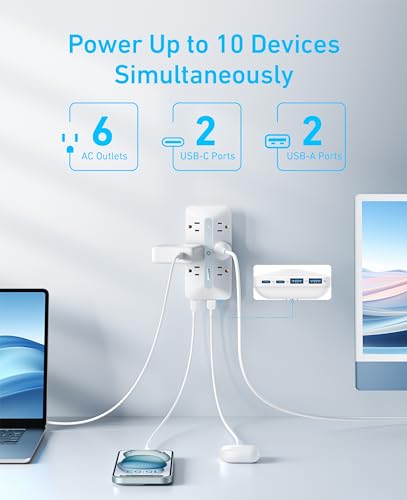 Anker Outlet Extender, 10-in-1 Power Strip with 300J Surge Protector, 6 AC