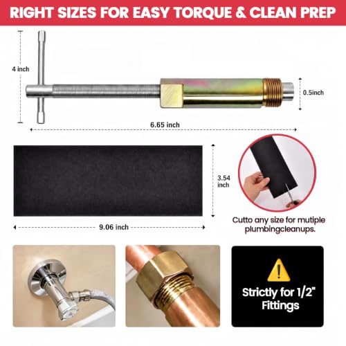 5Pcs Plumbing Tools Kit with Angle Stop Wrench & 1/2-Inch Compression Sleeve Puller, Professional Heavy Duty Ferrule Remover Tool, Plumbers Pipe Wrench and Basin Faucet Wrench Set with P180 Sandpaper - color: 1/2" Sleeve Puller & Wrench Red