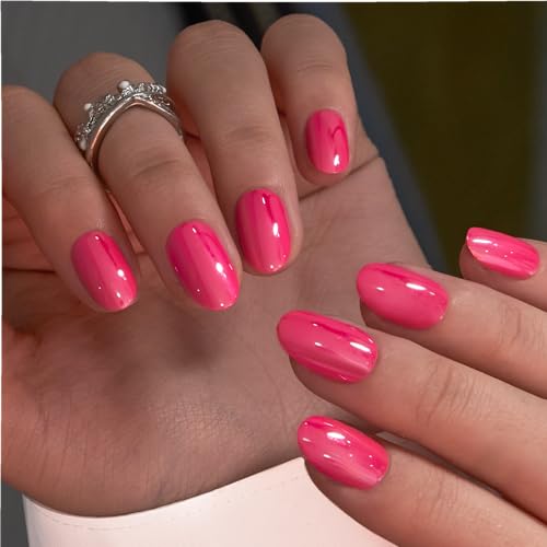 CurvLife Short Oval Press On Nails, Hot Pink Radiance, Soft Gel - color: A9 - Pink Radiance
