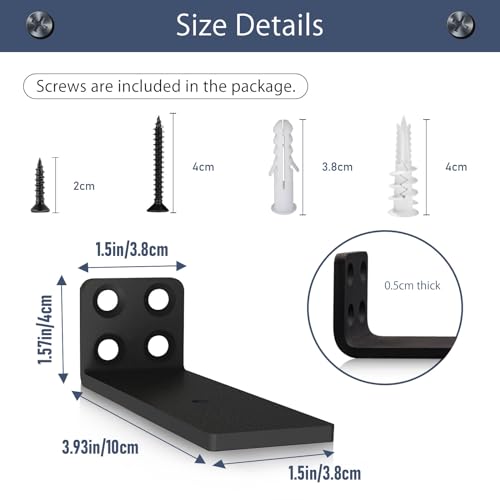 MLOQI 4 Pack Floating Shelf Bracket Heavy Duty, Hidden Shelf Brackets 5mm Thick L Brackets for Shelves up to 50 KG (Black 10cm)