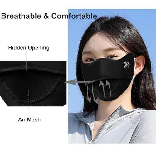 2Pcs UV Face Mask, Sun Masks for Women, Cooling Breathable Face Cover for Outdoors, Washable Reusable - color: Black, Black