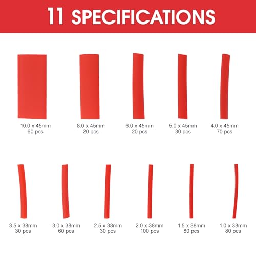 ASHINER Red Heat Shrink Tubing Kit - 580Pcs EVA Material in 11 Sizes - Ideal for Electrical Insulation, Repairs, and Wire Connectors with User-Friendly Design and Storage Case - color: Red
