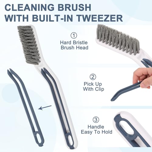 uxcell Crevice Cleaning Brush with Tweezer, Hard Bristle Gap Brush for Tidying Narrow Space, Deep Cleaning Supplies for Kitchen Sink, Toilet, Bathroom, Bathtub, Home, Window, White - color: White