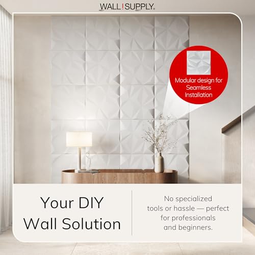 Wall!Supply 3D Geo Lite Wall Panels, 12-Pack, White - color: White, style: Geo Lite