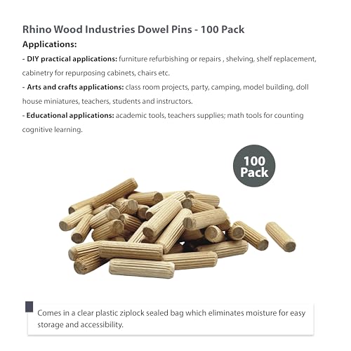 5/16" x 1-3/16" Wooden Dowel Pins, 100-Pack – Birch Hardwood, Kiln-Dried, Fluted & Beveled (5/16" x 1 3/16", 100pk) - size: 5/16" x 1 3/16"