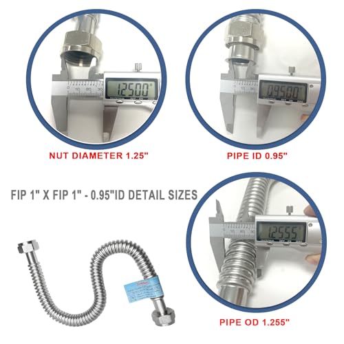 2 PACK Plus 1 inch Flexible Water Line, Water Heater Hose 1"FIP x 1" FIP x 24" Length, Stainless Steel Corrugated Water Heater Connector, Softener Flex Hose For Tankless (ID 0.95") - size: 1"FIPx1"FIP, 24"L(0.92"ID)