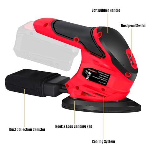 Cordless Detail Sander Compatible with Milwaukee 18V Battery (Tool Only), 12,000 OPM, 10Pcs Sandpapers, Dust Bag for Woodworking, Tight Spaces Sanding, Polishing, Removing Paint (No Battery)