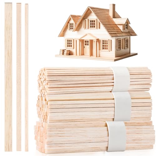 Yulejo 215 Pieces Balsa Wood Sticks Wooden Dowel Rods Square Hardwood Unfinished Wooden Strips for DIY Molding Crafts Projects Making(1/8, 3/16, 1/4 Inch) - size: 1/8, 3/16, 1/4 Inch