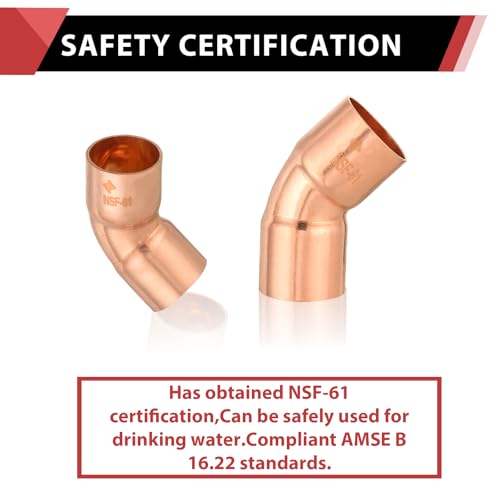 1 Piece EFIELD 1-1/2" C X C Copper 45 Degree Short Turn Elbow - size: 1-1/2"x1-1/2", style: 45 Degree