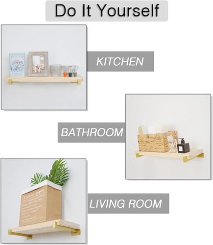 OVOV 6 Pack 12 Inch Gold Shelf Brackets with Lip Wall Shelf Brackets - color: Gold, size: 12 Inch