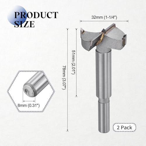 2pcs 32mm(1-1/4") Forstner Drill Bit Carbide Tipped 2 Flute - size: 32mm(1-1/4")