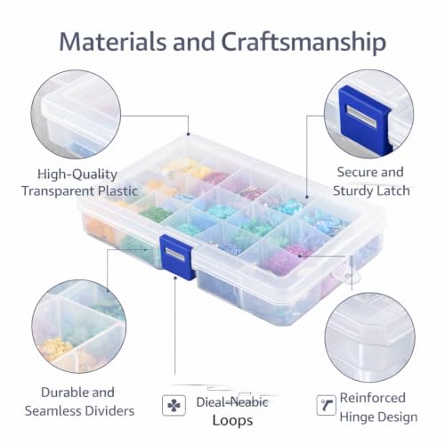 Eiito Bead Organizer, 15 Grids, Small Plastic Clear Box, 4 Pack