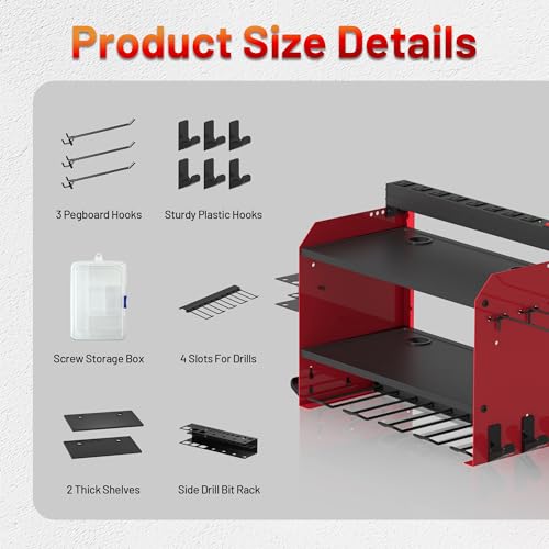 Power Tool Organizer Wall Mount with Charging Station, Garage Storage Rack for Cordless Drill, Tool Battery, Bit and Screwdriver, Utility Shelf with Power Strip and Hooks (3 Layer) - size: 3 layer