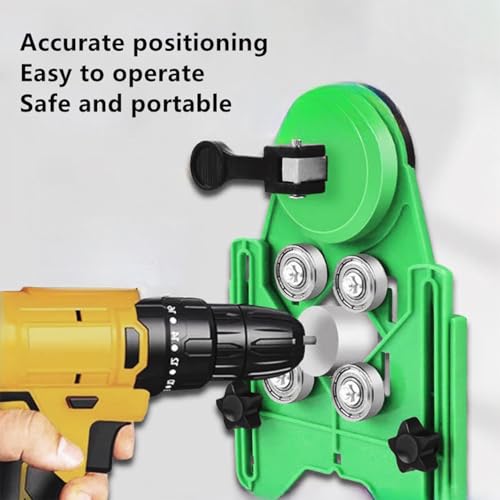 QTG Drill Hole Locator Jig, 20-83mm Adjustable Centering Guide with Vacuum Suction Base & Roller Wheels for Ceramic, Tile, Glass, Marble – Precision Drilling Template for DIY and Tile Work