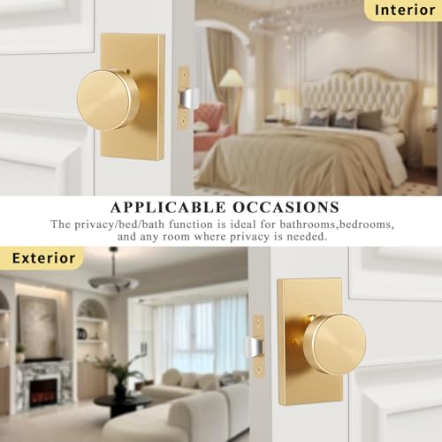 Satin Brass Gold Door Knobs Privacy Door Knobs Interior with Lock - color: Brushed Brass