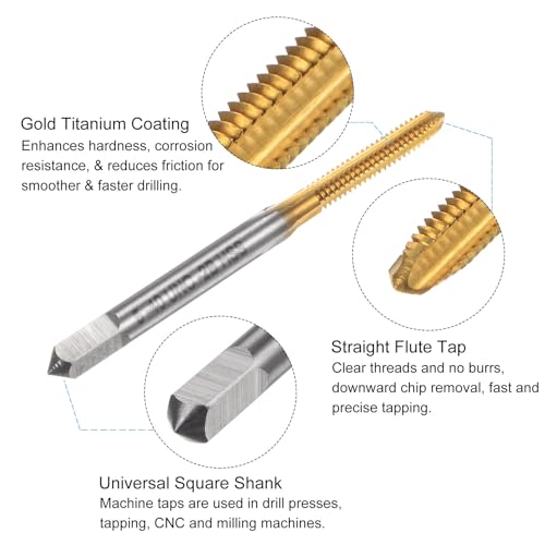 uxcell Tap & Drill Bit Set, 5-40 UNC Straight Flute Thread Tap and 1/10" (2.6mm) Twist Drill Bit, Titanium Coated M2 High Speed Steel Thread Repair Tapping Tools - size: 5-40 UNC + 1/10" (2.6mm)